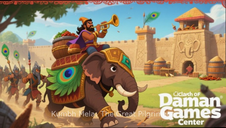 Kumbh Mela: The Great Pilgrimage - Community Ceremony Screenshot of a community event in Kumbh Mela: The Great Pilgrimage with hundreds of player characters gathered for a virtual religious ceremony
